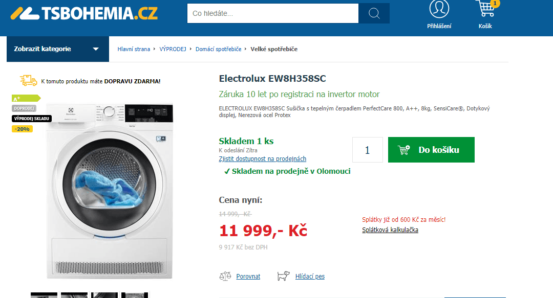 Sušička Electrolux, 8kg, A++