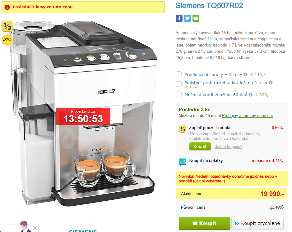 Automatický kávovar Siemens, technologie