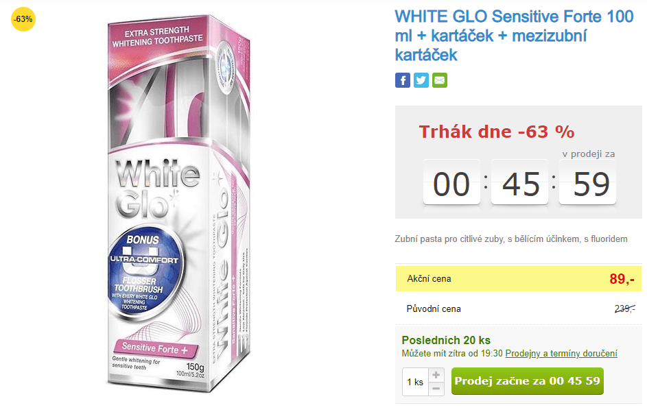 Zubní pasta WHITE GLO + 2 kartáčky