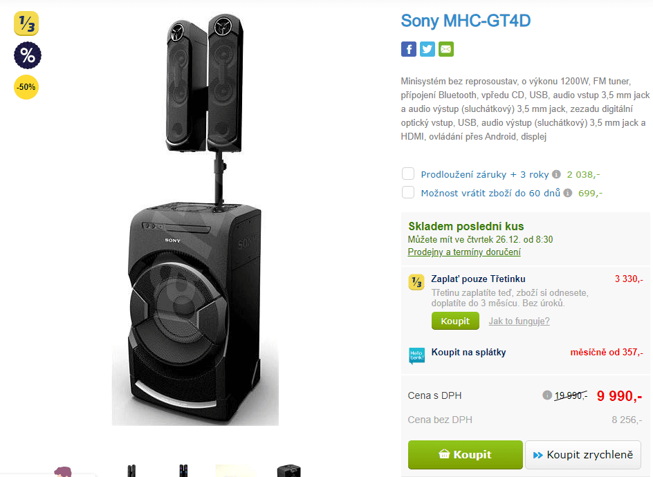 Party audiosystém SONY, 1200W, BT, NFC, světla