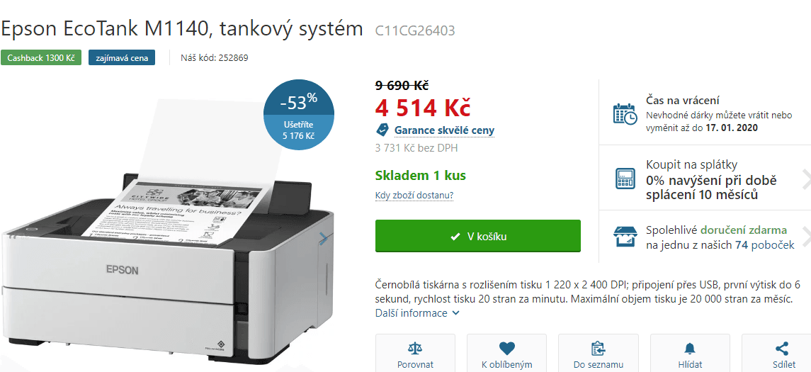 Epson, tank, inkoust, ČB