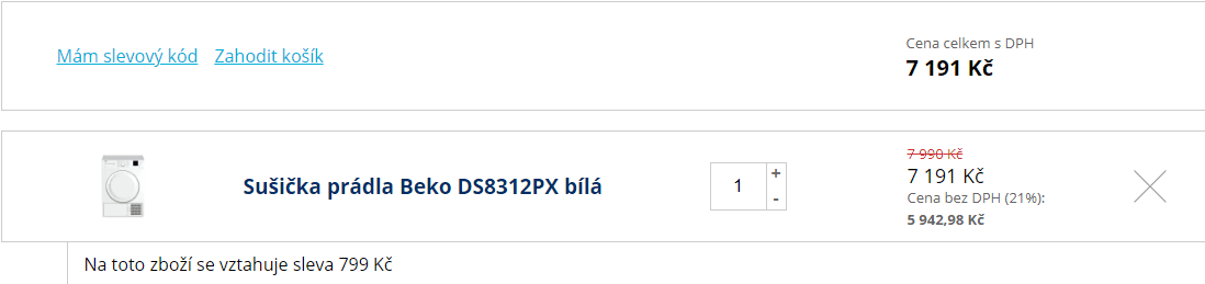 Sušička prádla Beko, 8kg, A+