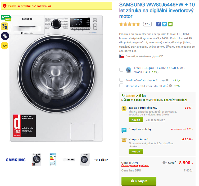 Pračka Samsung, 8kg, 1400 ot., A+++