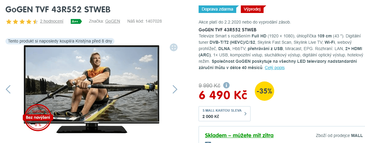 Full HD LED TV, Smart, 108cm, T2, Gogen