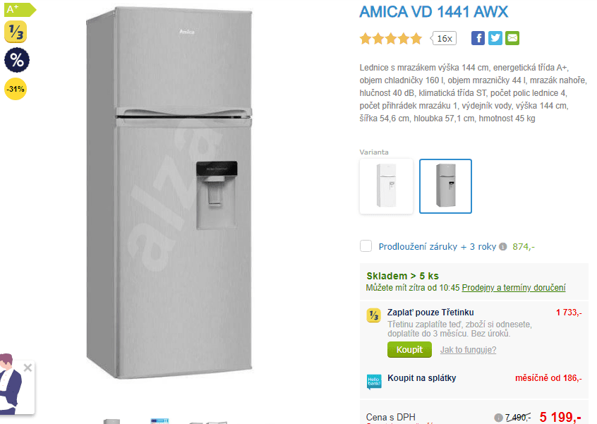 Chladnička komb. Amica s nápojovým automatem
