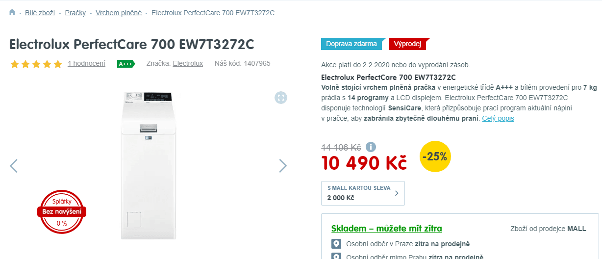 Pračka Electrolux, 7kg, 1200 ot., A+++