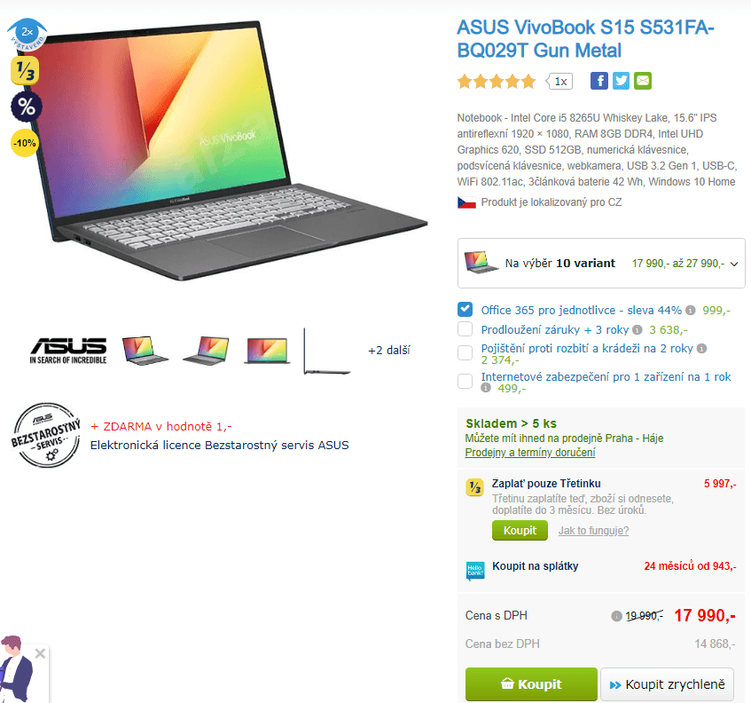 Asus, i5 3,9GHz, 8GB RAM, SSD, 15,6"