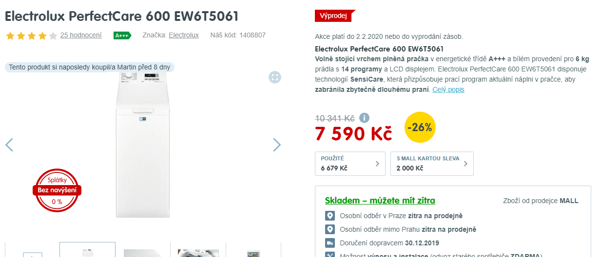 Pračka Electrolux, 6kg, 1000 ot., A+++