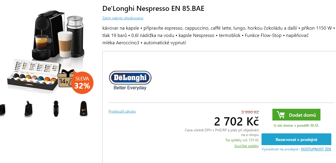 Espresso na Nescafé kapsle DeLonghi