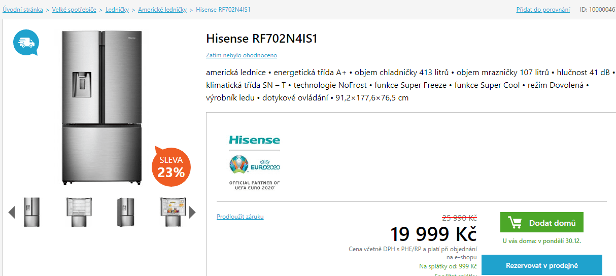 Americká lednice Hisense, led, displej, no frost