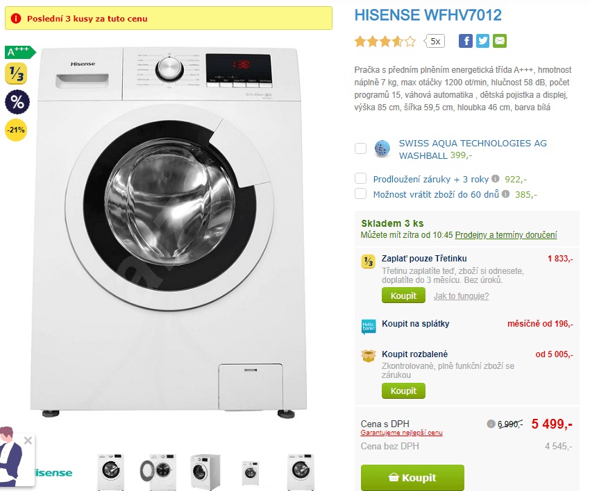 Pračka Hisense, A+++, 1200ot., 7 kg
