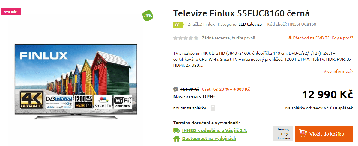 Ultra HD Smart TV, HDR, 140cm, Finlux