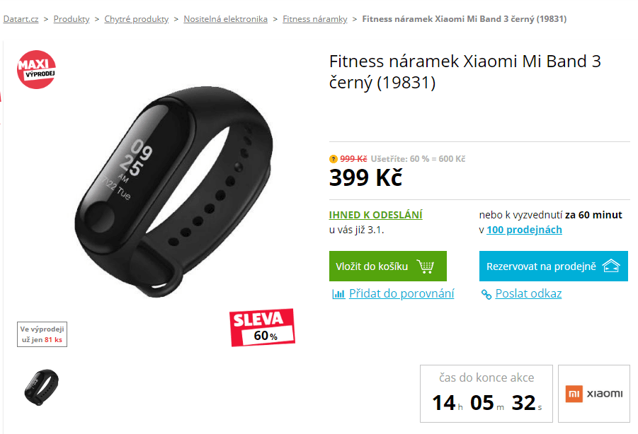 Fitness náramek Xiaomi Mi Band 3