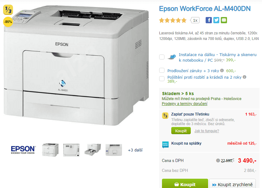 ČB laserová tiskárna Epson WorkForce