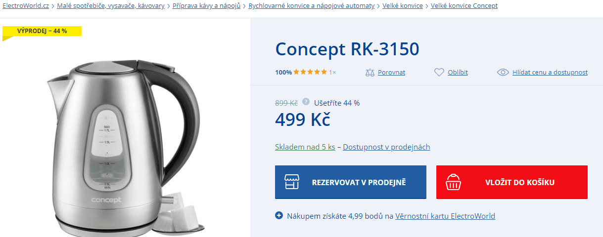 Rychlovarná konvice Concept, 1,7 litru