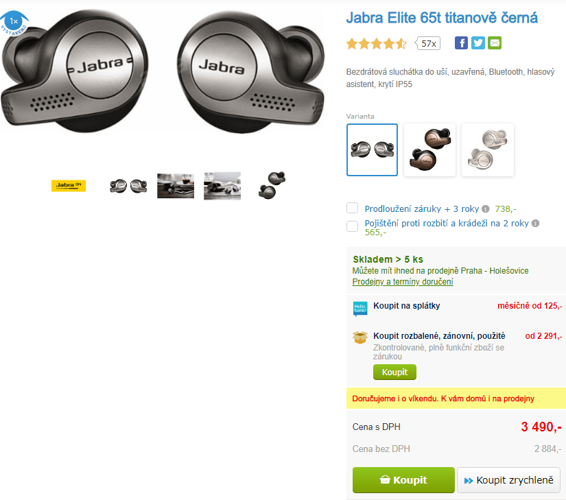 BT sluchátka (pecky) Jabra Elite 65t