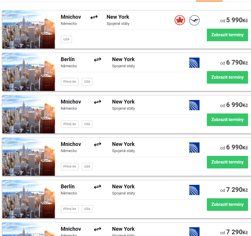 Zpáteční letenky Německo - New York
