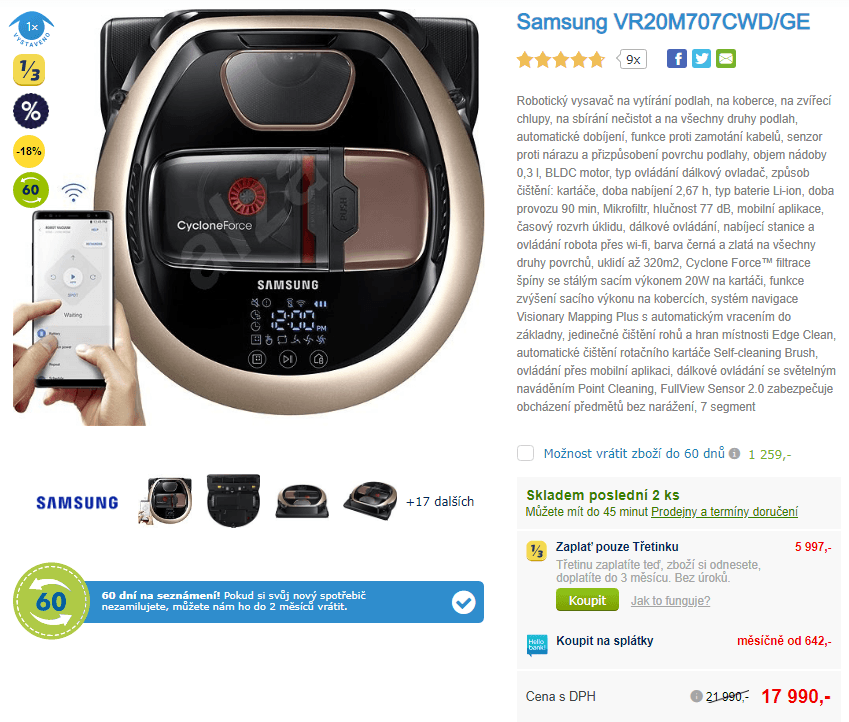 Robotický vysavač Samsung, Wifi, vítěz testů