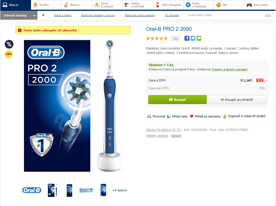 El. zubní kartáček Oral-B PRO 2 2000