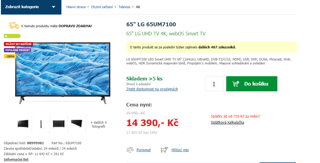 Ultra HD Smart TV, HDR, 164cm, LG