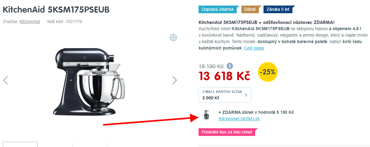 Kuchyňský robot KitchenAid + nástavec zdarma