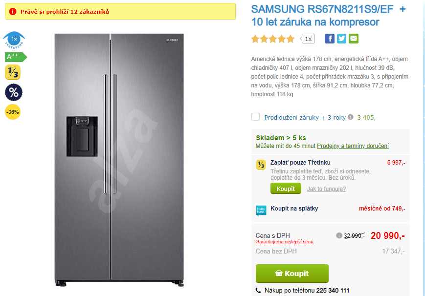 Americká lednice Samsung, A++, led, voda