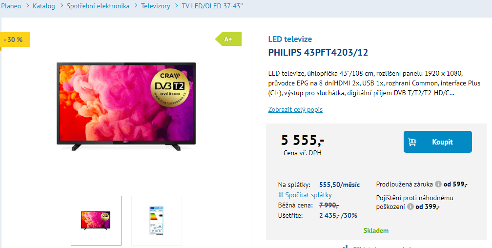 Full HD LED TV, T2, 108 cm, Philips