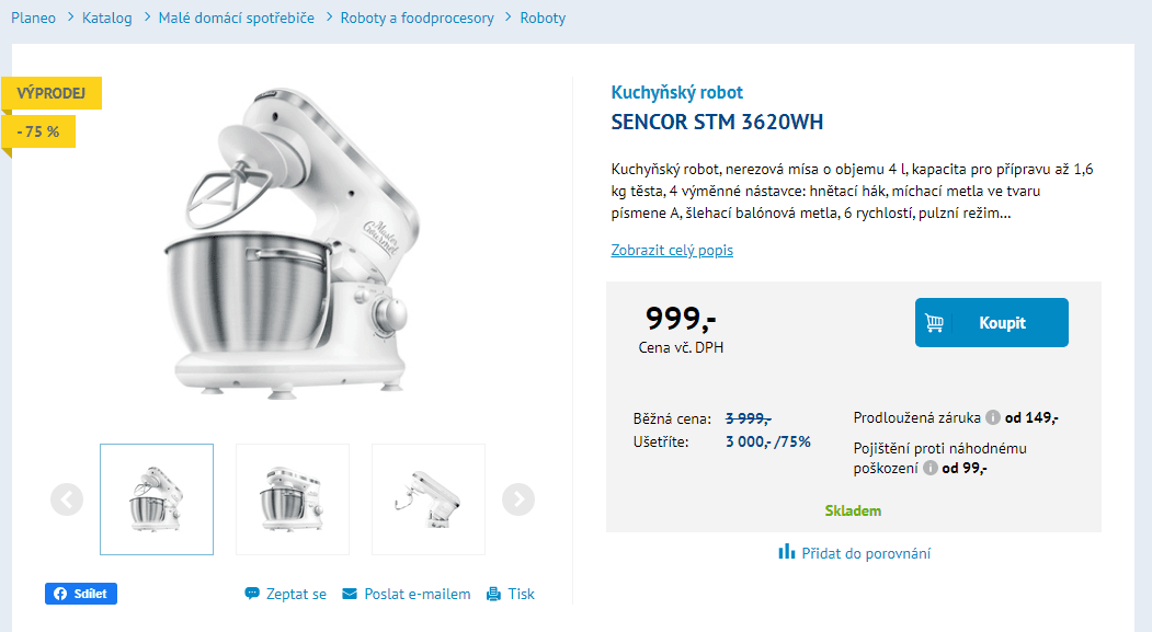 Kuchyňský robot Sencor, 4l. hněte, míchá, šlehá