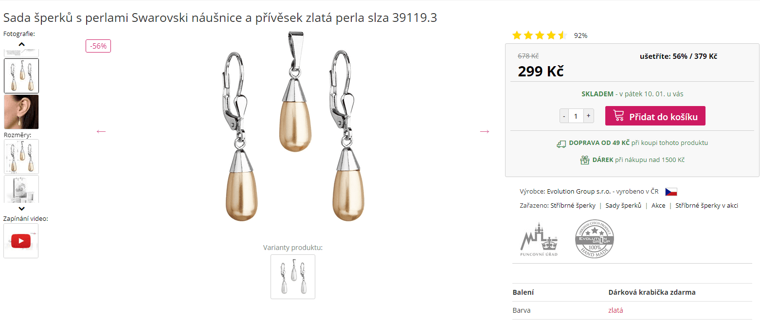 Sada stříbrných šperků - perla slza