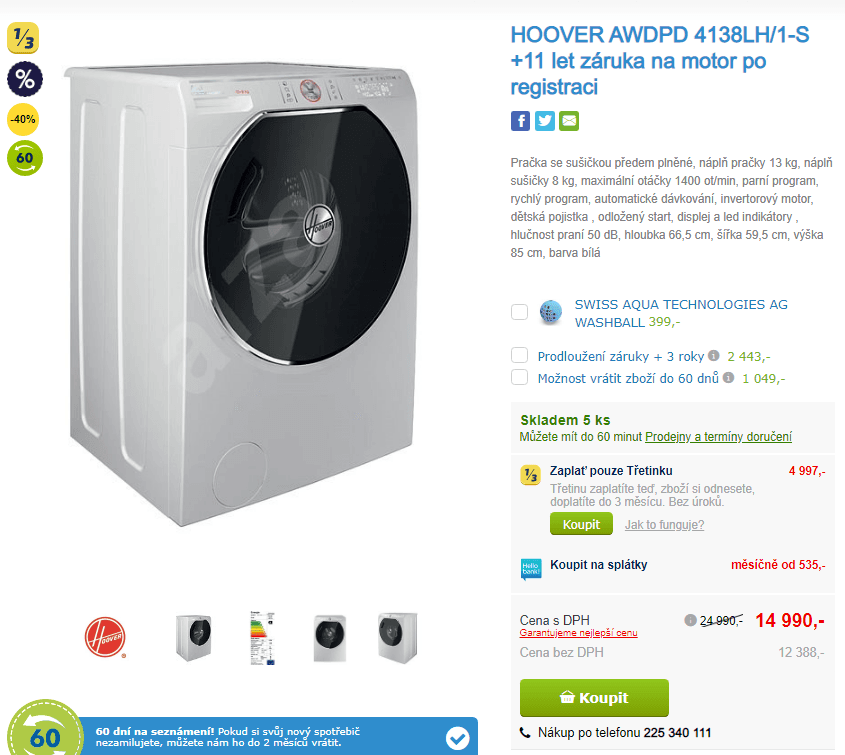 Pračka se sušičkou Hoover, 13/8, AI, Wifi, pára