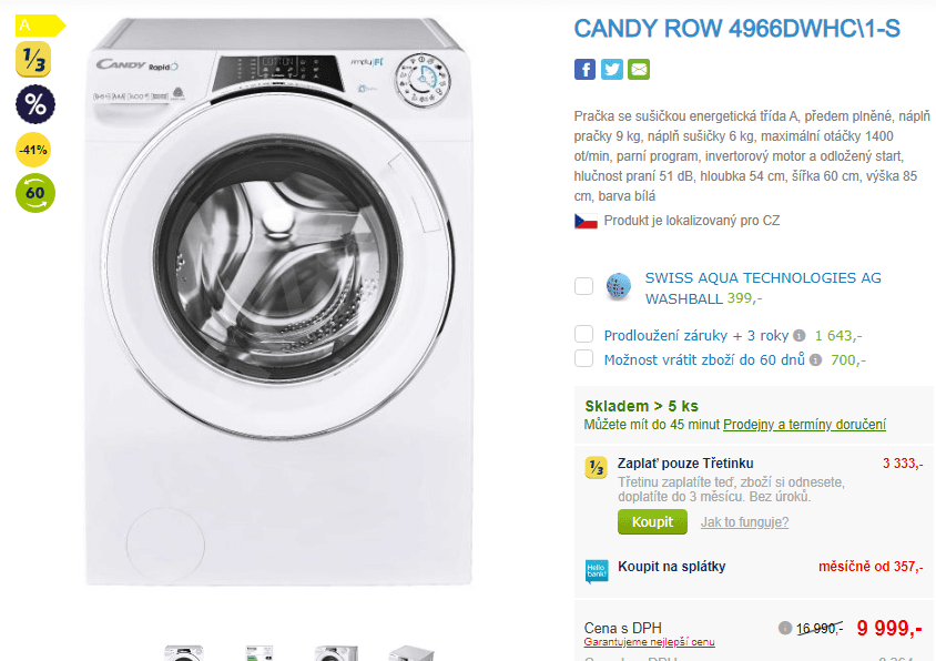 Pračka se sušičkou 9/6kg, 1400 ot., Wifi, BT