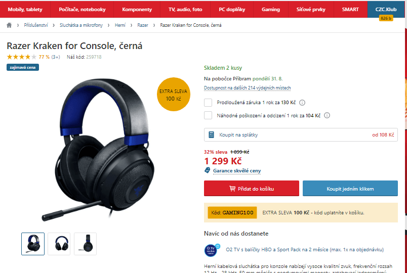 Herní sluchátka Razer Kraken 