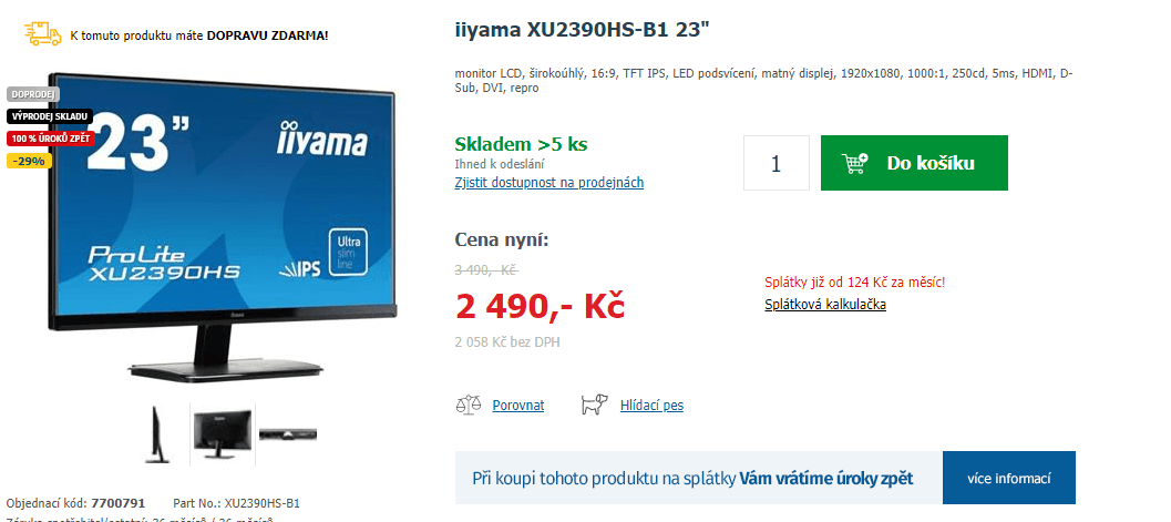 Full HD PC monitor IIyama, 23"
