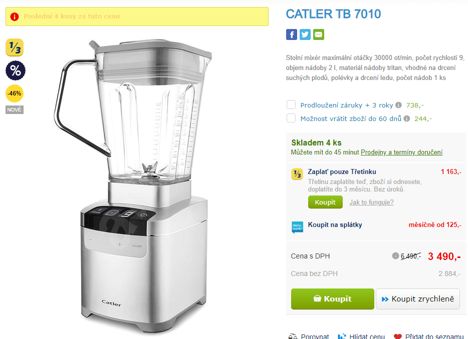 Výkonný mixér Catler, 30000 ot., vaří