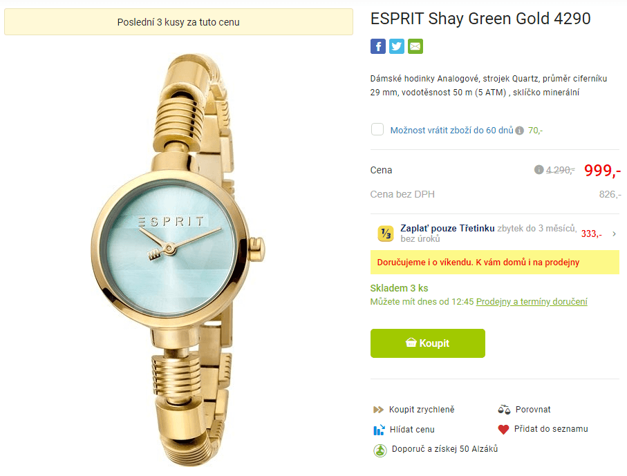 Dámské hodinky ESPRIT Shay Green Gold 