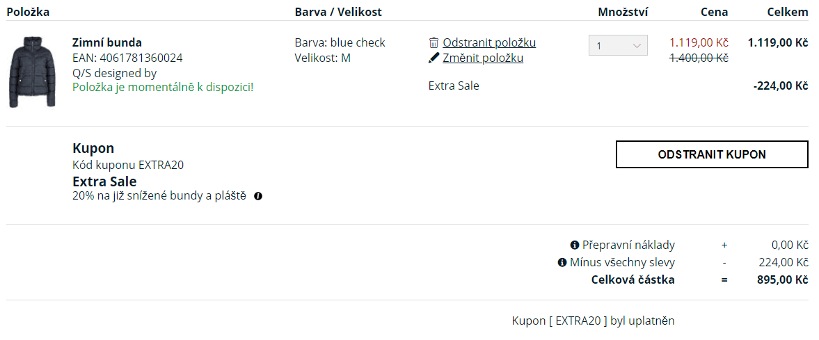Extra sleva 20% na zlevněné bundy a kabáty