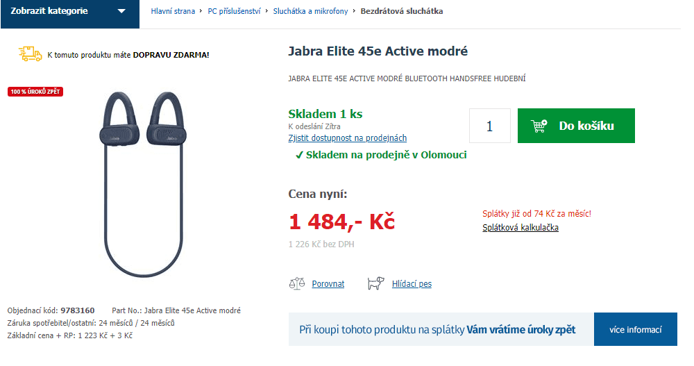 Bezdrátová sluchátka Jabra Elite45e