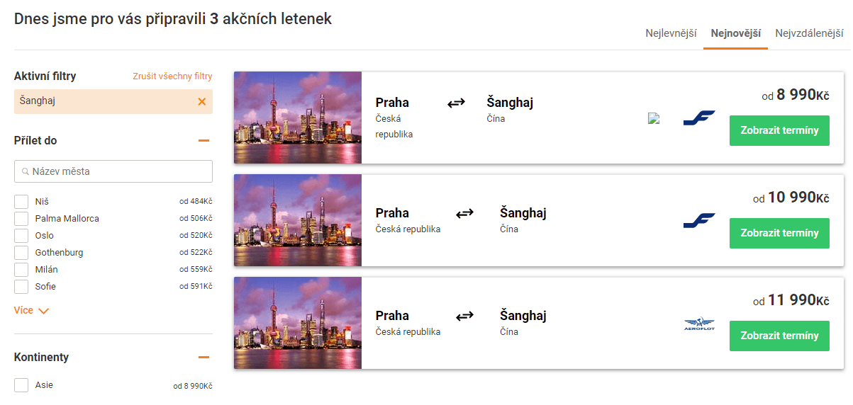 Zpáteční letenky Praha - Čína