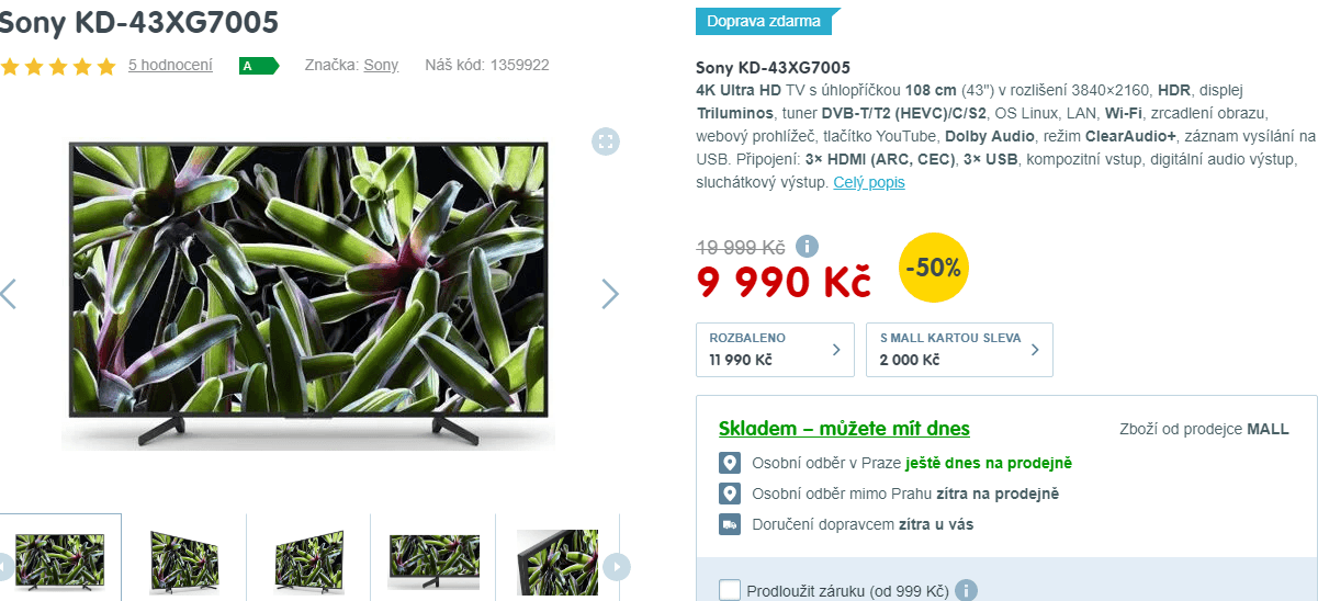 Ultra HD Smart TV, HDR, 108cm, SONY