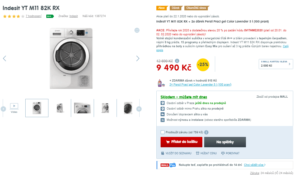 Sušička prádla Indesit, A++, 8 kg