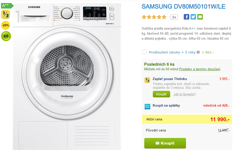 Sušička prádla Samsung, 8kg, A++