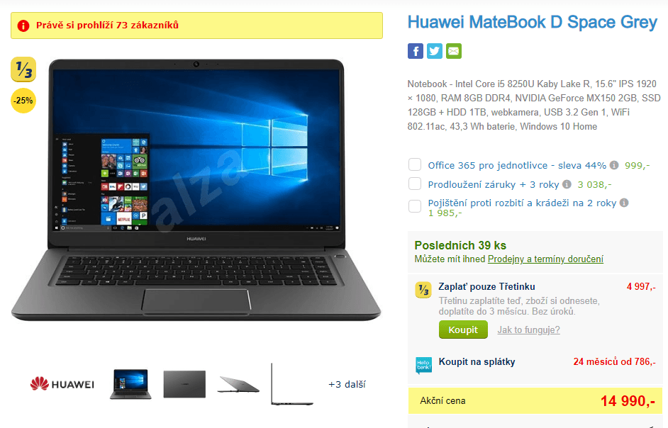 Huawei, i5 3,4GHz, 8GB RAM, 2GB Nvidia, 15,6"