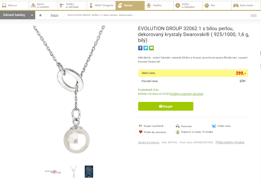 Stříbrný náhrdelník s bílou perlou