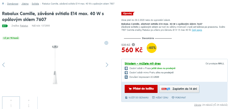 Závěsné světlo Rabalux Camille