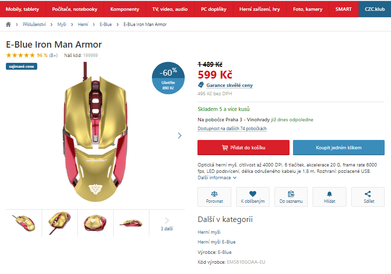 Herní myš E-Blue Iron Man Armor