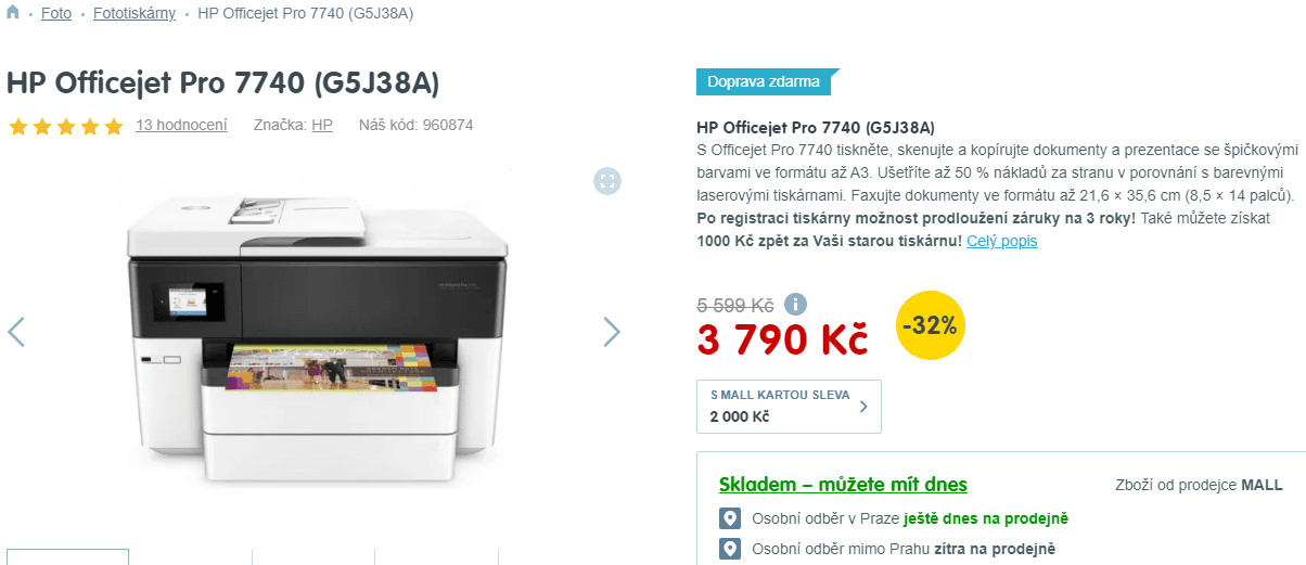 Barevná inokustová multifunkce HP, Wifi