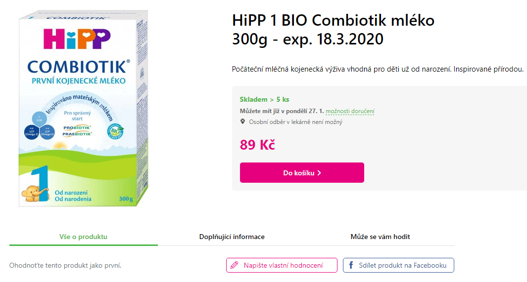 HiPP 1 BIO Combiotik mléko 300g