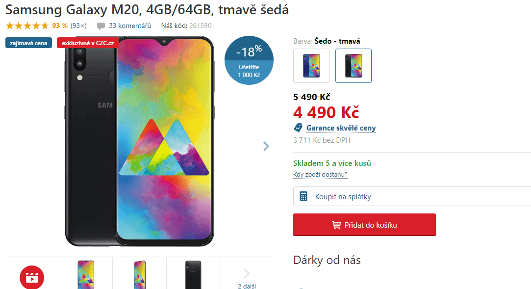Samsung M20, 8x 1,8GHz, 4GB RAM, 6,3"
