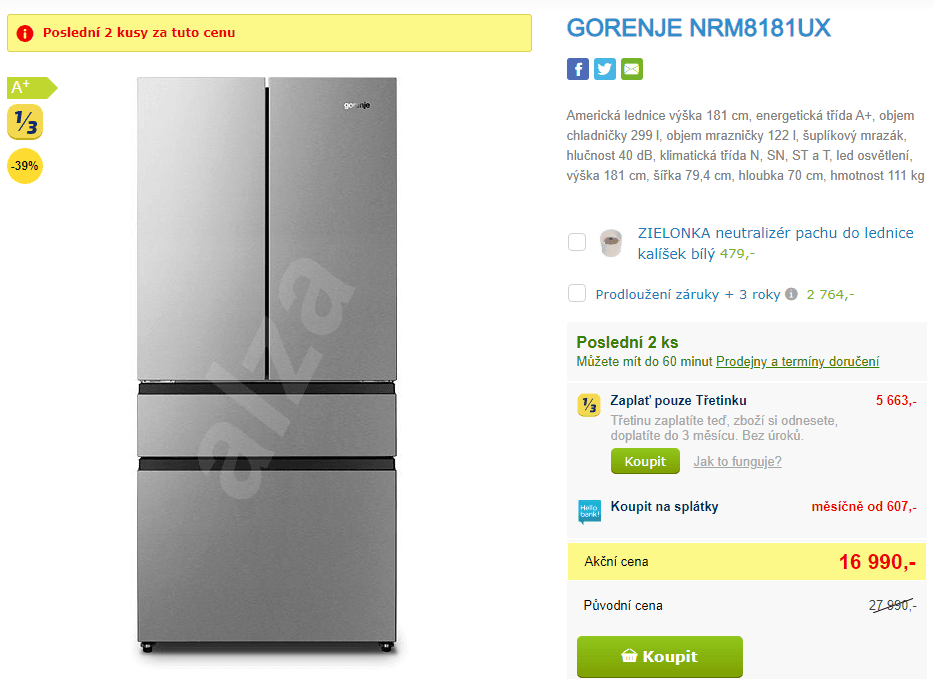 Americká lednice Gorenje, 181cm, A+