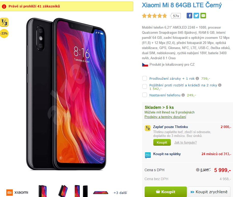 Xiaomi, 8x 2,8GHz, 6GB RAM, 6,21", 64GB
